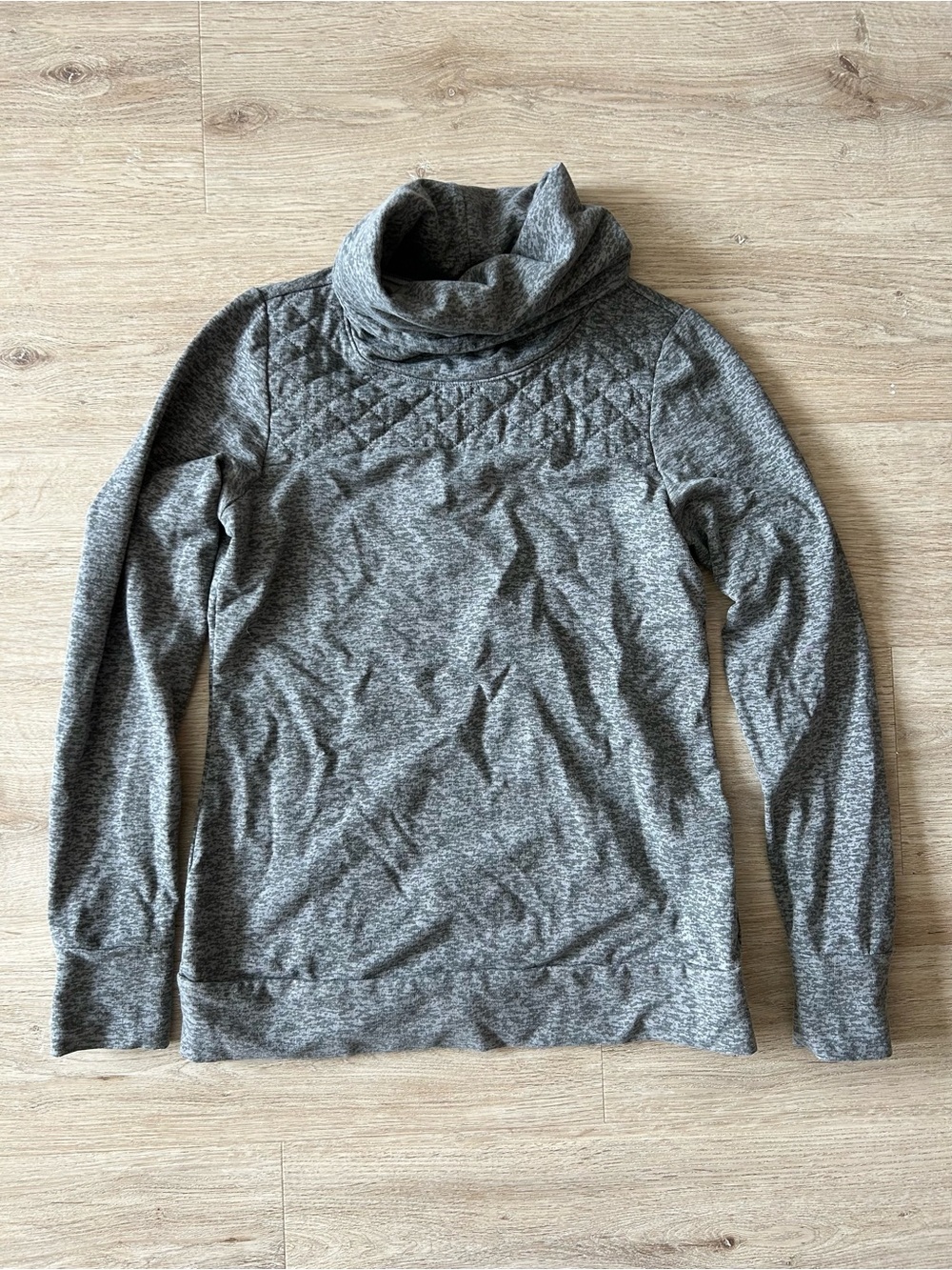 Cozy Quilted Yoke Cowl Neck Sweater - Gray
